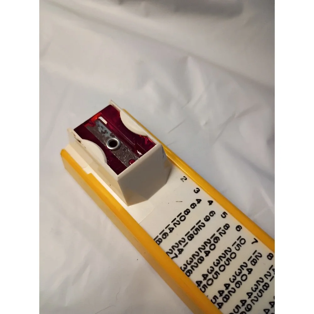 Vintage Sterling Multiplier Pencil Box Yellow Plastic Ruler Sharpener D-157534